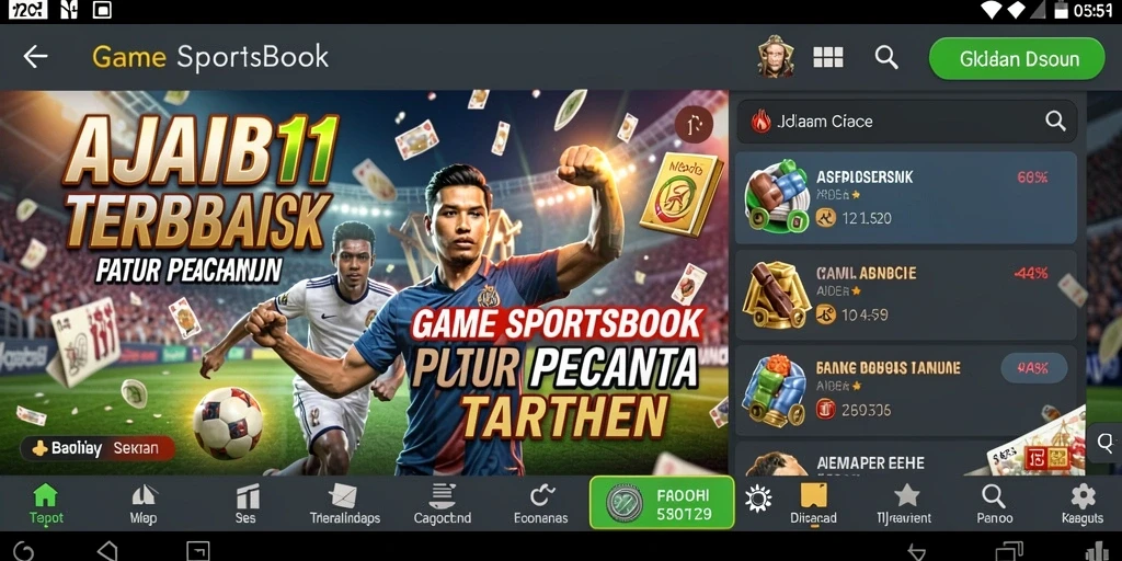 Tampilan gameplay AJAIB11 yang menampilkan taruhan langsung dan berbagai pilihan olahraga.
