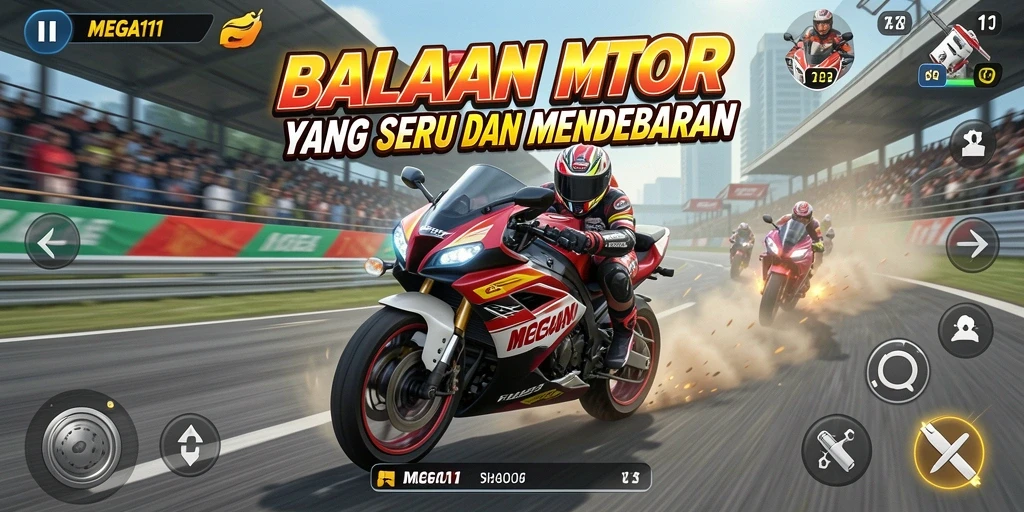 Tampilan gameplay balapan motor yang mendebarkan dan seru.