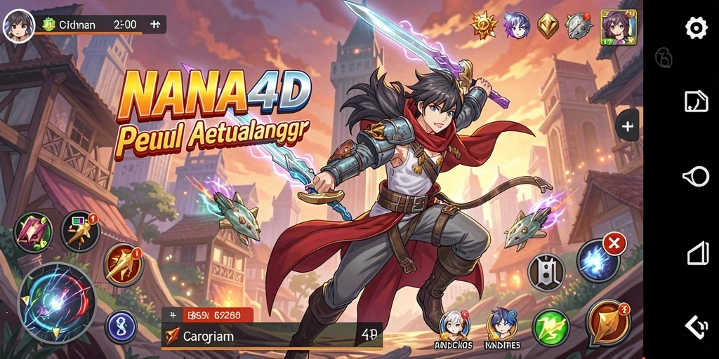 Tampilan gameplay <strong>NANA4D</strong> yang penuh aksi dan berbagai karakter.