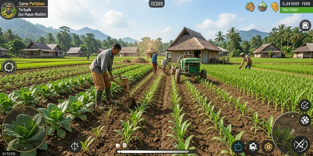 Screenshot OCE69 menampilkan gameplay pertanian yang interaktif dan menarik.