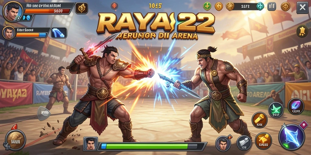 Tampilan utama gameplay RAYA22 dengan pertarungan yang mendebarkan.