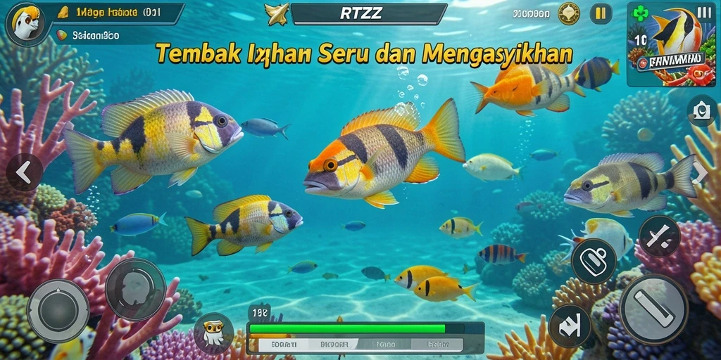 Screenshot RTZZ menampilkan aksi seru tembak ikan.