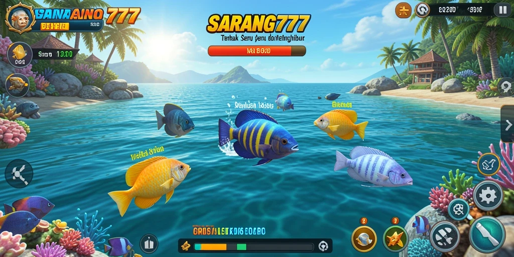 Tampilan cerah dan seru dari gameplay Tembak Ikan di SARANG777.